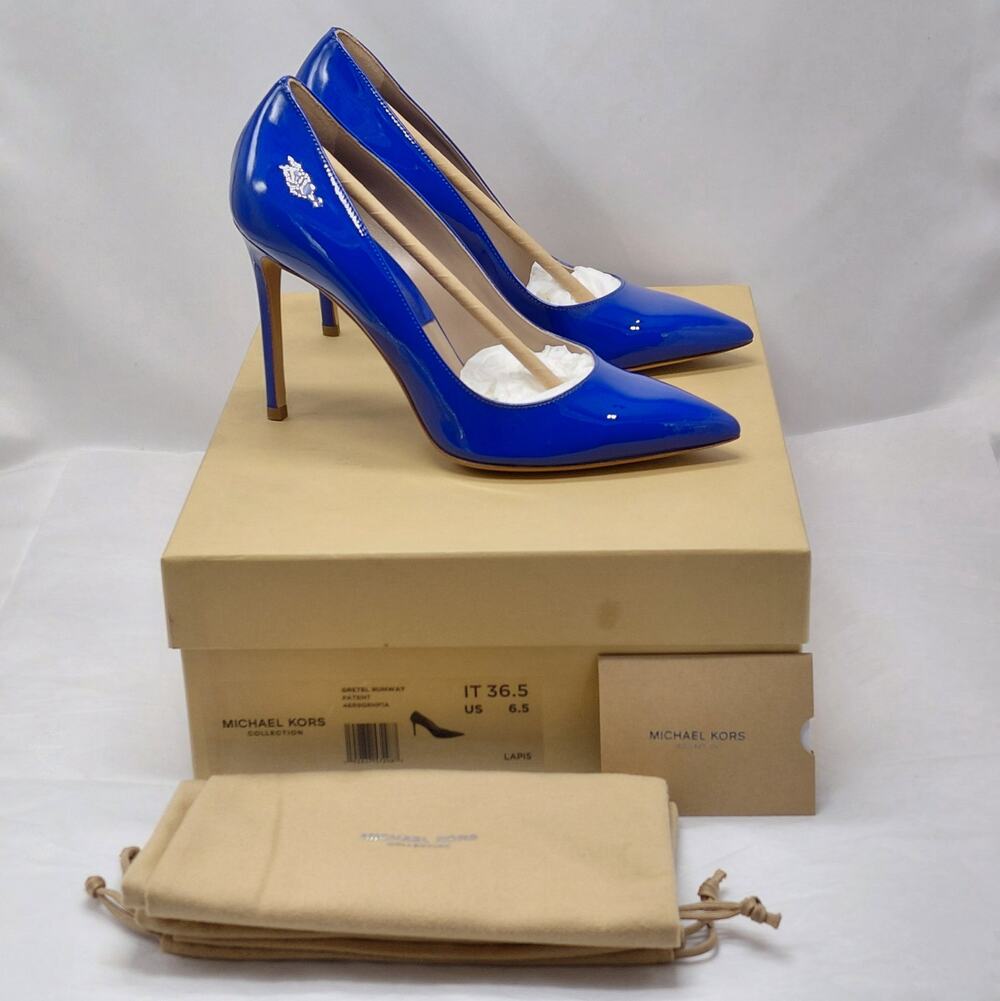 $595 Michael Kors Collection Runway Pumps 6.5 Blue Patent Stiletto Heels Wedding